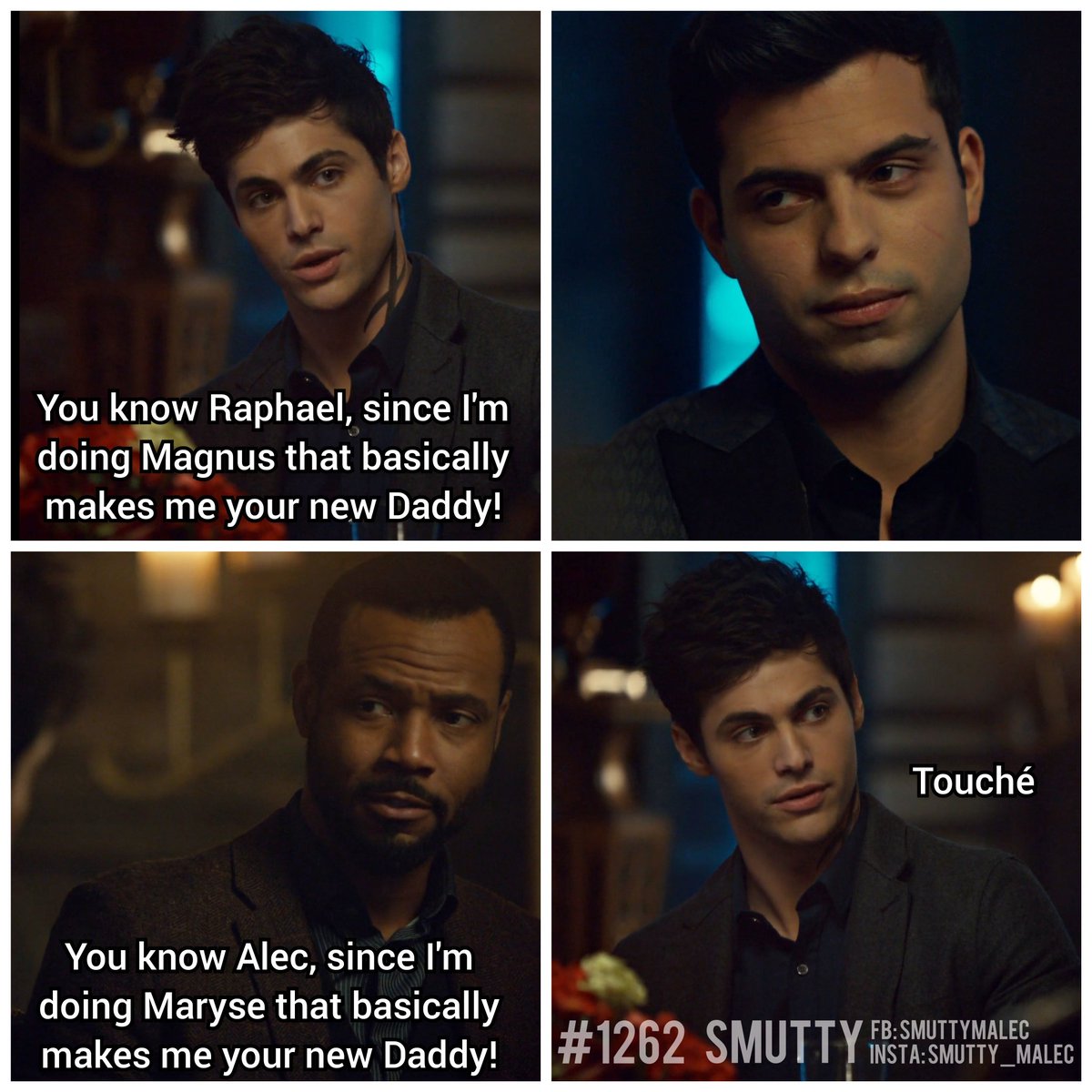 MalecSmutty's tweet photo. #1262 Whose the daddy
#shadowhunters #shadowhunterstv #malec #aleclightwood #magnusbane #matthewdaddario #mattdaddario #harryshumjr #shumdario #SaveShadowhunters #shadowhunterslegacy #raphaelsantiago #davidcastro #lukegarroway #luciangraymark #isaiahmustafa https://t.co/7TRPDRhXr2