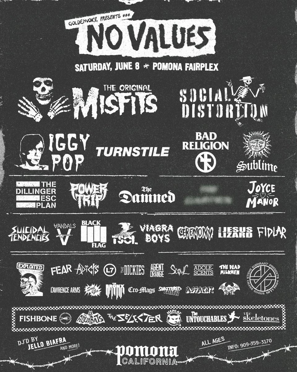 New fest No Values announces inaugural lineup, with Misfits, Turnstile, Dillinger Escape Plan, Power Trip, Iggy Pop, and more: brooklynvegan.com/no-values-2024…