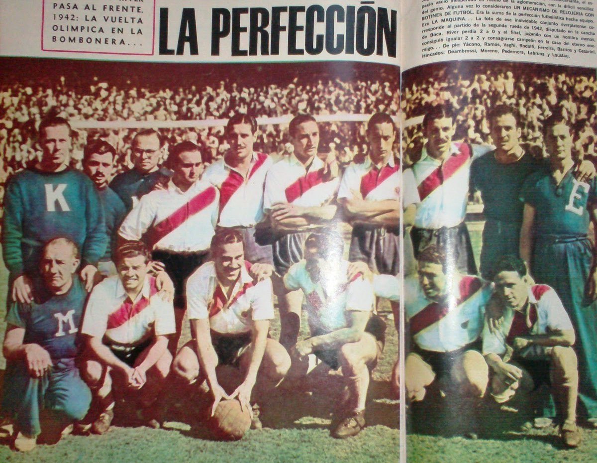 rhdelfutbol's tweet image. En 1942 se jugó un #Superclásico especial en La Bombonera: con empatar, #River era campeón.

#Boca se puso 2-0, pero luego llegó el descuento y faltando 10 minutos Pedernera marcó el 2-2 que le dio a #River su 6° título de Liga❗️

LA MÁQUINA DIO LA VUELTA EN LA CANCHA DE BOCA