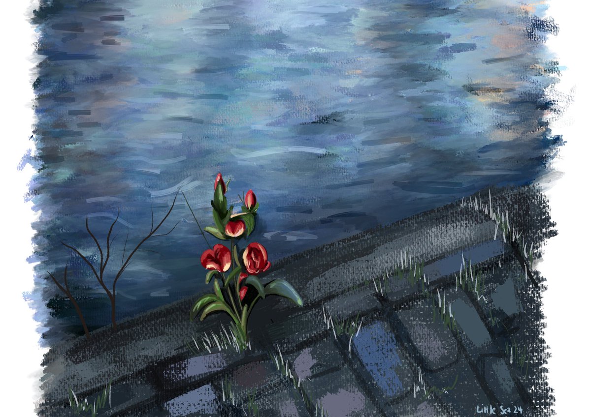 Saw this rose bush growing in the pavement by the canal by and wanted to draw it 😊