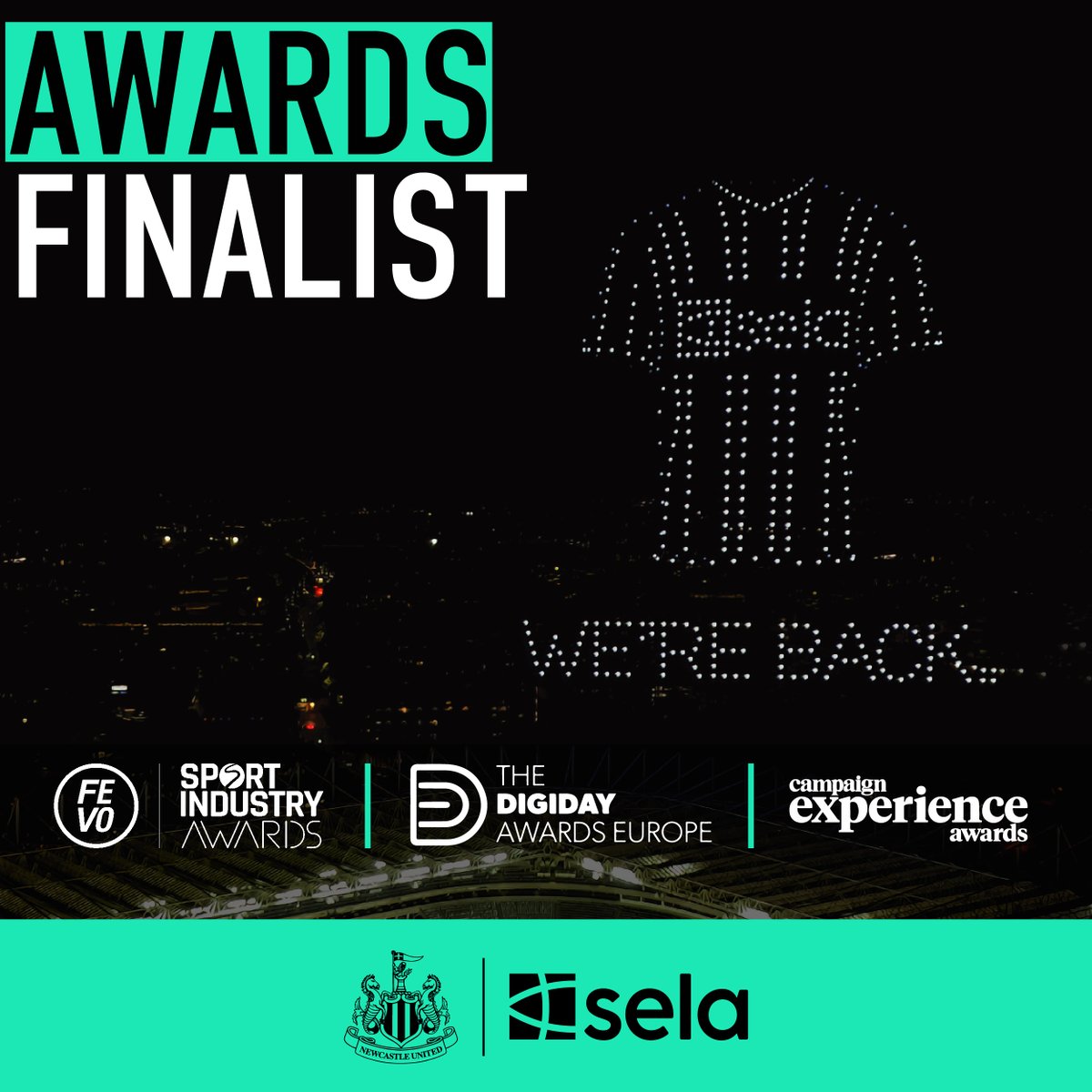 We are proud to announce that our recent campaign “We’re Back!” celebrating the return of @NUFC to the @ChampionsLeague has been shortlisted as a finalist in three major awards shows, 'Sport Industry Awards” and “The Digiday Awards Europe” under the category of Experiential