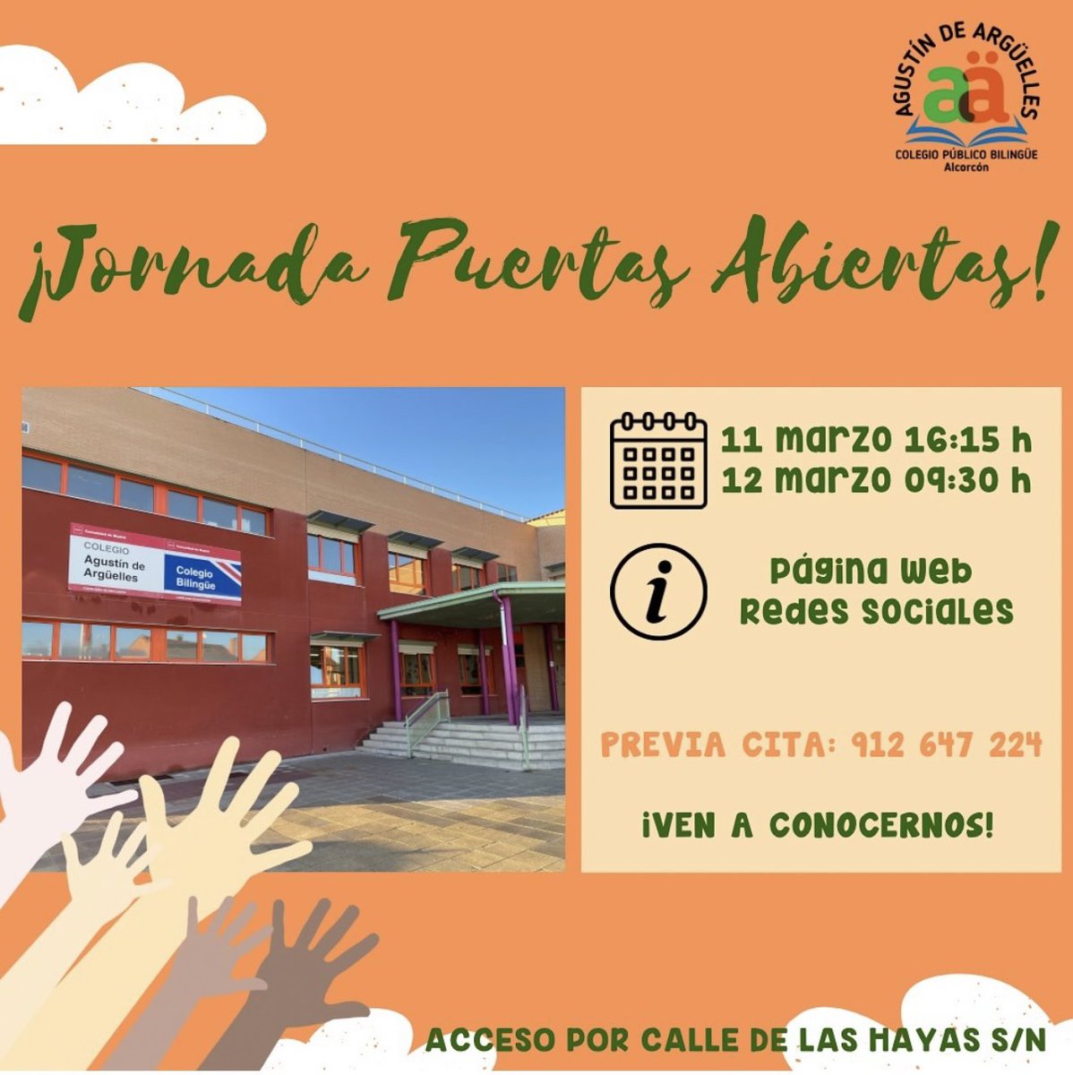 CEIPAgustinA's tweet photo. ¿Buscas cole? Tenemos mucha ilusión en enseñaros nuestro proyecto e instalaciones en las jornadas de puertas abiertas. Os dejamos enlace en la página web https://
https://t.co/WkHx07HHhE
cp.agustindearguelles.alcorcon/
Imprescindible cita previa ¡Os esperamos! https://t.co/hS9Y4VgTOL