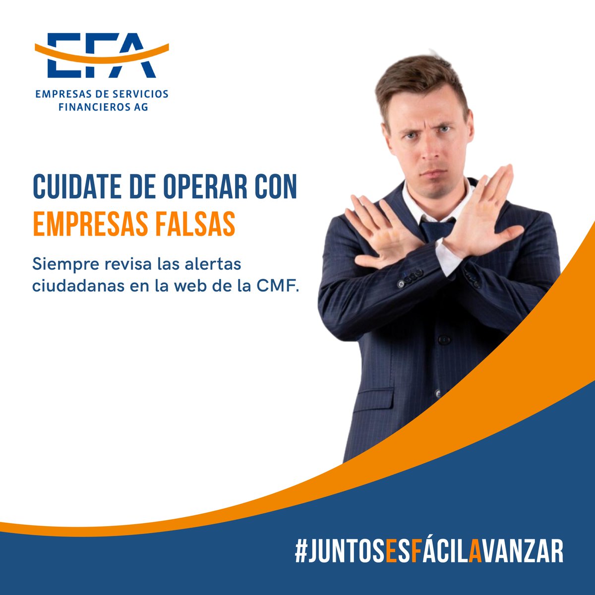 AsocEFA's tweet photo. Antes de operar con cualquier institución financiera, visita el sitio web de la CMF https://t.co/YtMdmsotfg en Alertas Ciudadanas, para verificar las denuncias contra plataformas de inversión, sitios fraudulentos y otros.

#EFA #EFAcl #EsFacilAvanzar #JuntosEsFacilAvanzar https://t.co/MCRzBkK5og