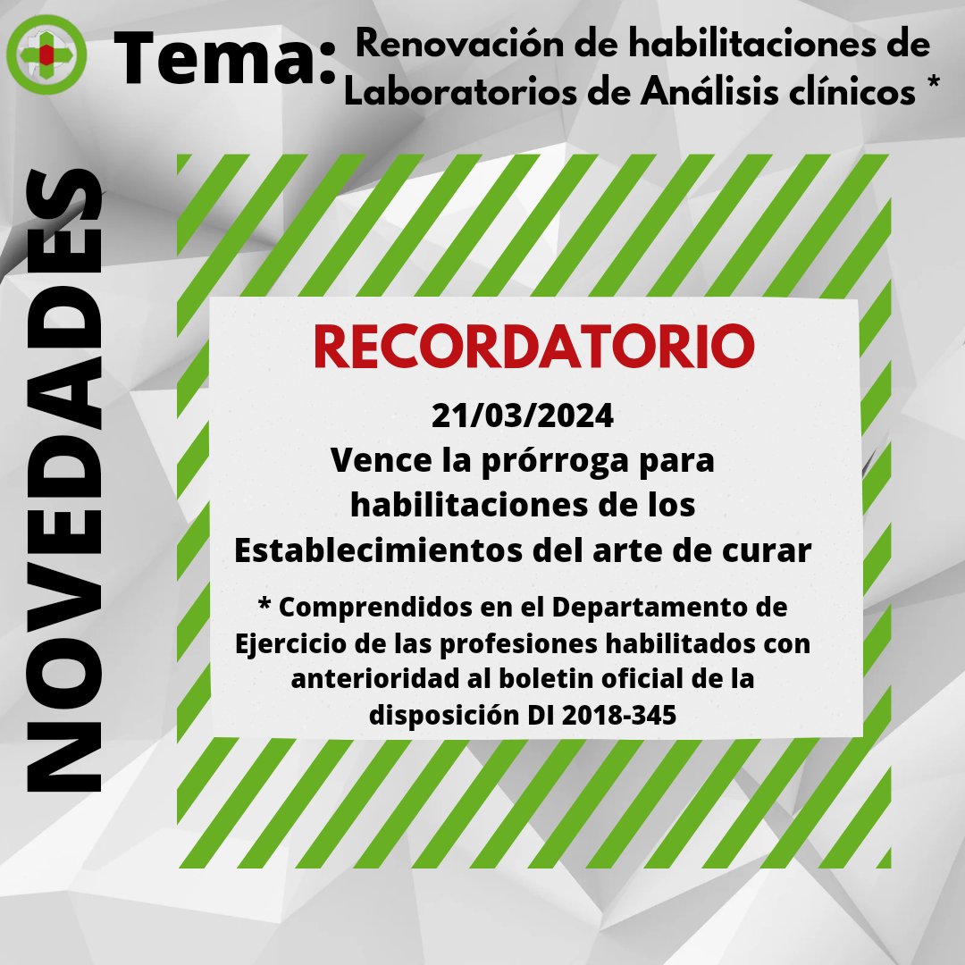 CeabiD2's tweet photo. 🟢NOVEDADES 

VENCE 21 DE MARZO 2024

👉La renovación de habilitaciones de laboratorios comprendidos con anterioridad al boletin oficial  2018-345.

📢El trámite se inicia a distancia a través de la  Plataforma de Trámites de Fiscalización Sanitaria - https://t.co/nfSZPwACNA . https://t.co/J0U5Nlz67n
