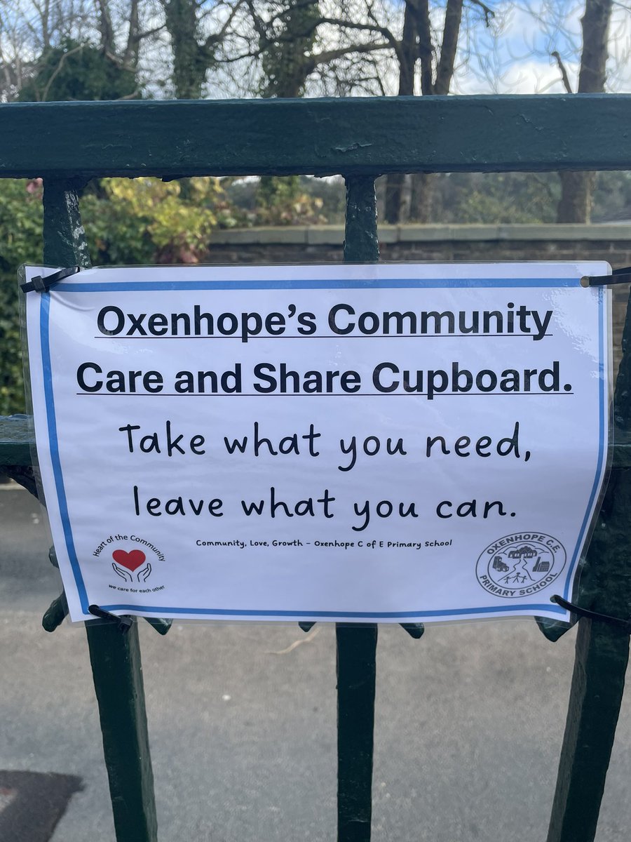 OxenhopeCEPS's tweet photo. This is our community care and share cupboard. It will be stocked with food and heath products. This is for ANYONE in the community who needs a little bit of help. It is not locked. The sign says ‘take what you need…Leave what you can’ please don’t struggle @WeAreBDAT https://t.co/SeJE2l8fon