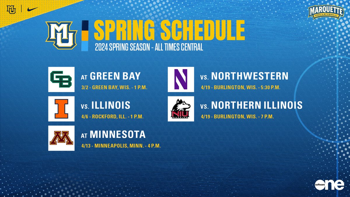 The Golden Eagles open their spring schedule March 2 at Green Bay and host matches in Rockford, Illinois on April 6 and Burlington, Wisconsin on April 19. #WeAreMarquette MORE INFO 🔗 gomarquette.com/news/2024/2/16…