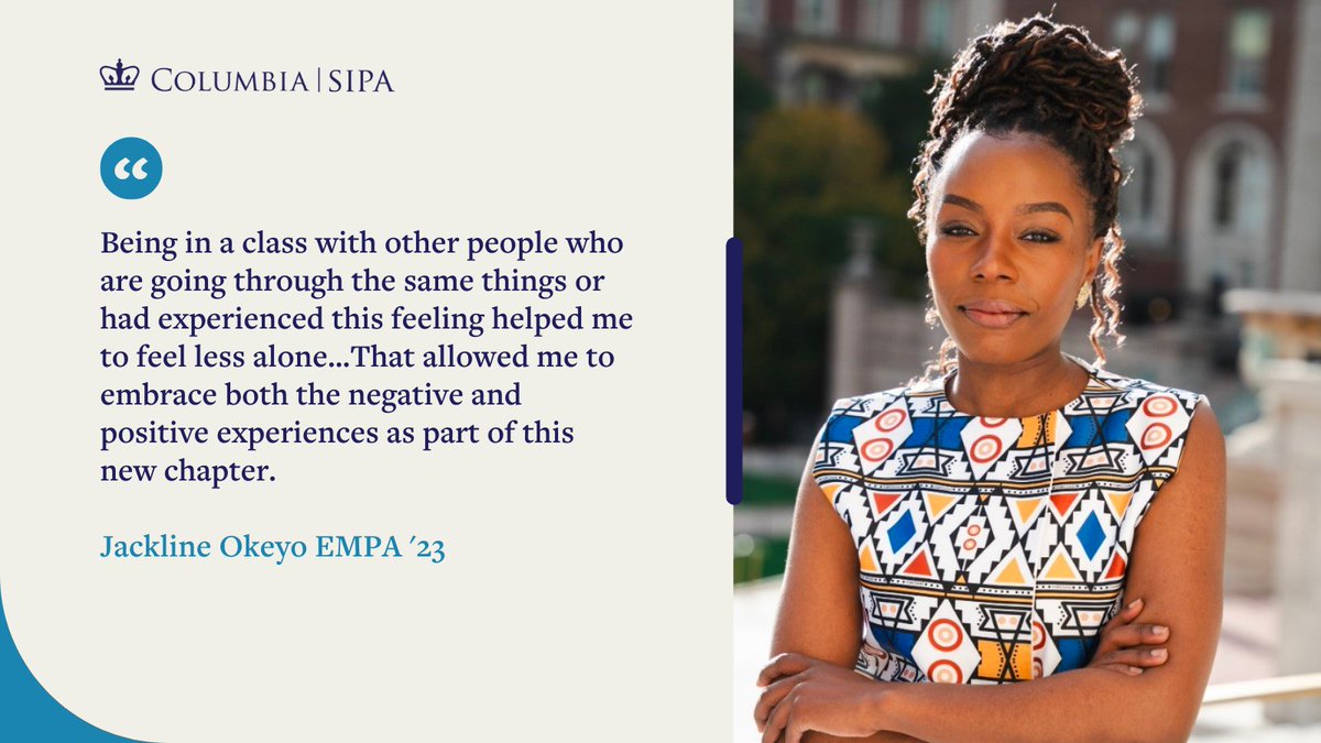ColumbiaSIPA's tweet photo. Jackline Okeyo EMPA '23 on her how SIPA helped her adjust to living in NYC:
https://t.co/LVSP42IA2d https://t.co/lHv8biGjKT