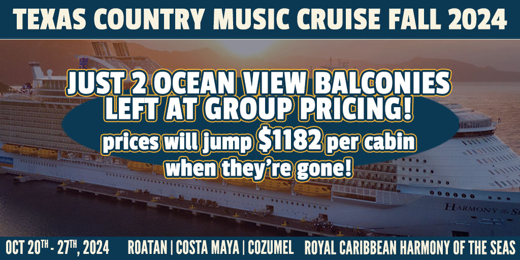 2 Ocean View Balconies left at group rate! Sail on the biggest cruise ship to ever from Texas with @JoshWardMusic @jonwolfe @BartCrow, @sarahhobbsmusic & many more artists! texascountrymusiccruise.com #texascountry #countrycruise #galvestoncruise #cruisedeal #themecruise