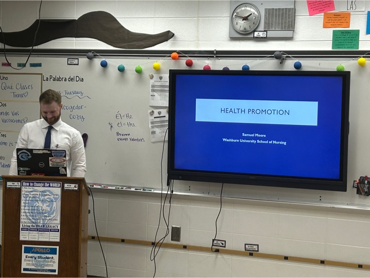 SMJSHSBearsKS's tweet photo. Sam Moore is giving a presentation on Health Promotion to the high school health classes.  A St. Marys graduate giving back! https://t.co/xKOQSKKLD0