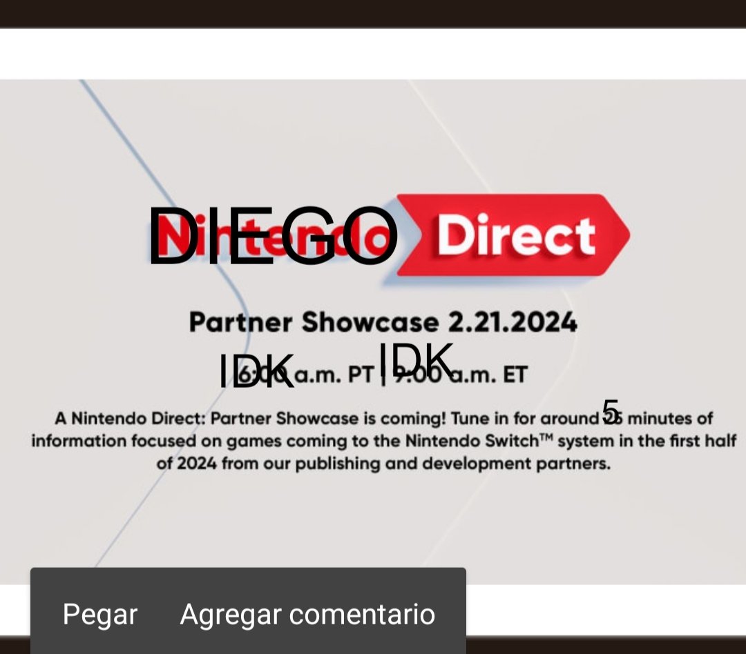 daveight88's tweet photo. Tune in tomorrow February 21st at idk for a #DiegoDirect Partner Showcase livestream featuring roughly 3 seconds of information focused mainly on titles launching this year from our partners, including new details on Fortnite. https://t.co/9TnGT4YXfy