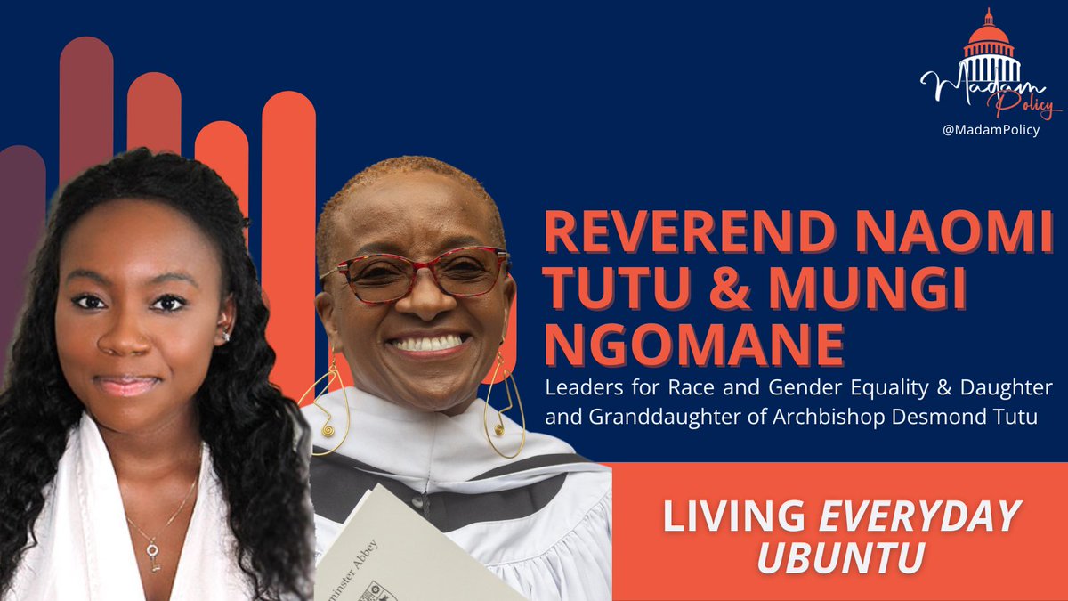 MadamPolicy's tweet image. What an honor to celebrate Black History Month with leaders for race &amp;amp; gender equality @TutuNaomi &amp;amp; Mungi Ngomane! Hosts @EDeeMartin &amp;amp; @KCommsDC talked w/ the daughter &amp;amp; granddaughter of Archbishop Desmond Tutu about their important work for equality. Hear from Rev. Tutu about…