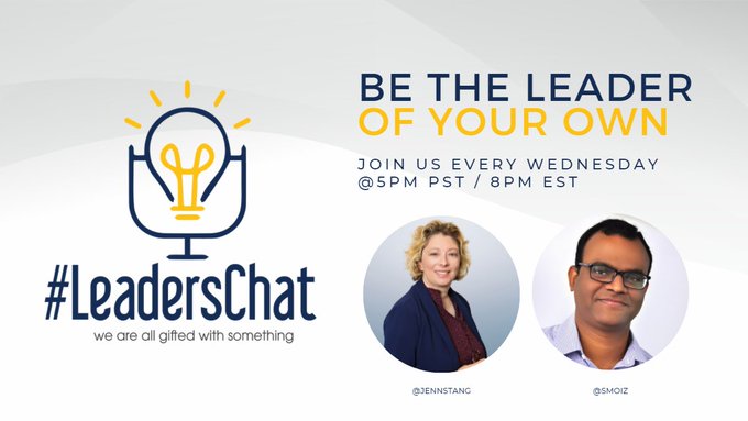 JOIN @smoiz @JennTSang in #LeadersChat Wednesdays 8pm EST / 5pm PST.  

#LeadershipDevelopment  #GrowthMindset