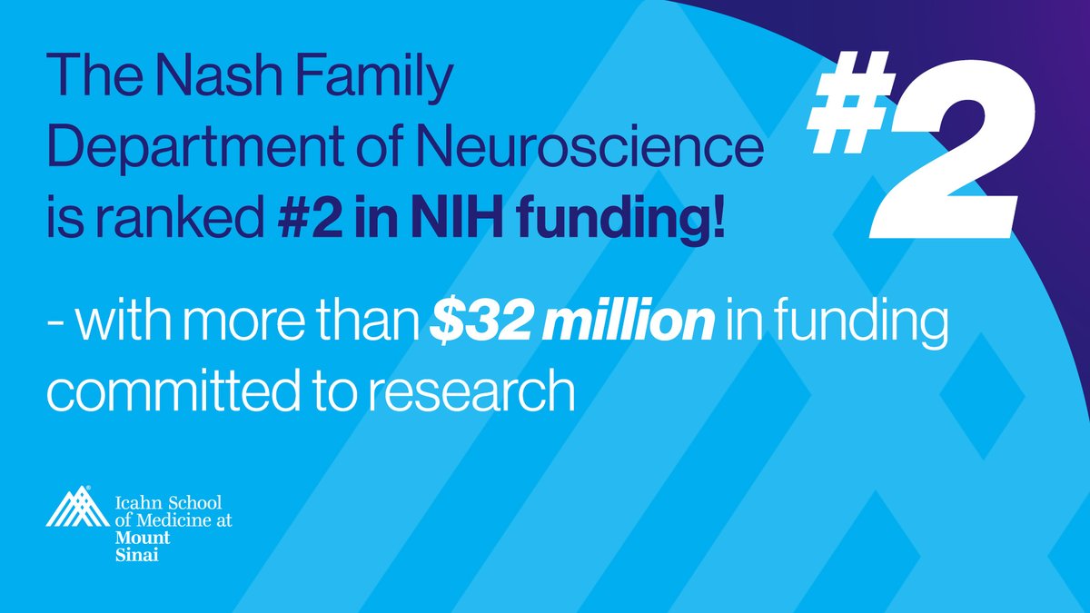 PROUD to announce that @IcahnMountSinai's Department of Neuroscience (#NashNeuroscience) is ranked #2 in @NIH funding by #BlueRidge Institute for Medical Research (#BRIMR)! An INCREDIBLE milestone achieved thru hard work by the entire #FriedmanBrainInstitute community!