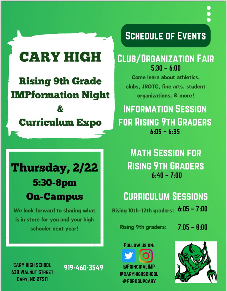 Join us for our Rising 9th Grade IMPformation Night & Curriculum Expo this Thursday!