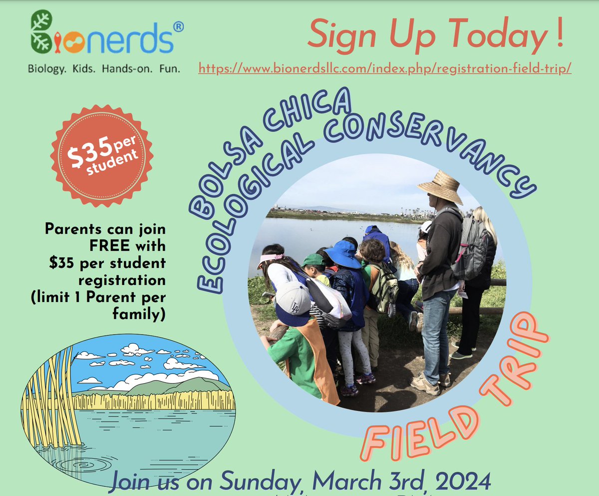 Hey @ocmommies, Come join the fun! Family Friendly field trip to Bolsa Chica Ecological Conservancy: Connect with nature. Discover about the wetland's ecology, #biology, and history.
THIS Sunday, March 3, 2024 at 10:00 am
Register
bionerdsllc.com/index.php/regi…
@OCEvents 
@southoc_moms