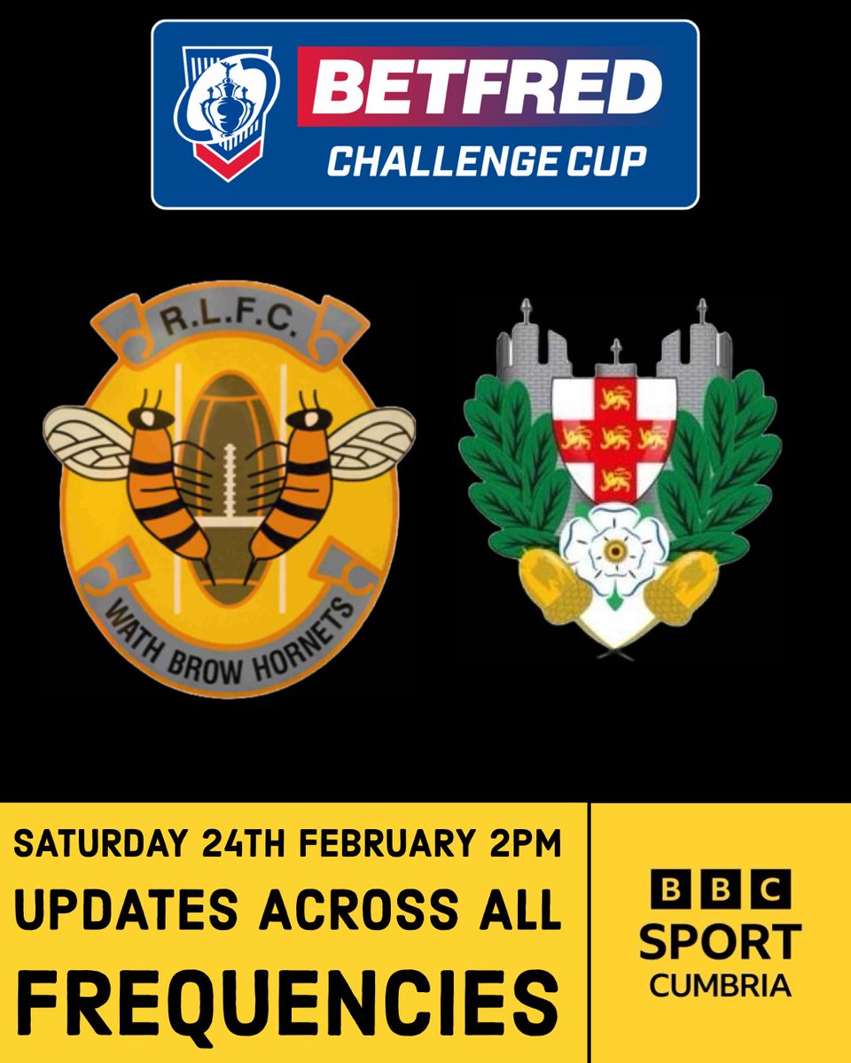 @TheChallengeCup action for me this weekend and it’s the the last remaining Cumbrian side as @WathBrowHornets make the trip to @yorkacorn in the fourth round and looking to secure a fifth round place! Updates for @bbccumbriasport across all frequencies from 2pm Saturday