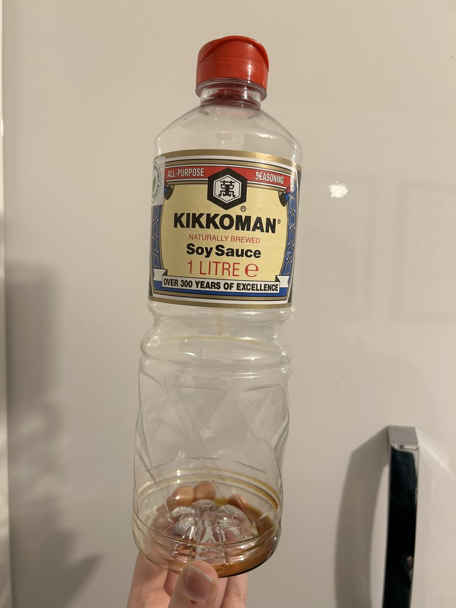 The big bottle of soy sauce is empty. Inner chaos-voice: “Fill it full of Diet Coke and casually sip from it in staff meetings, just to freak people out?”