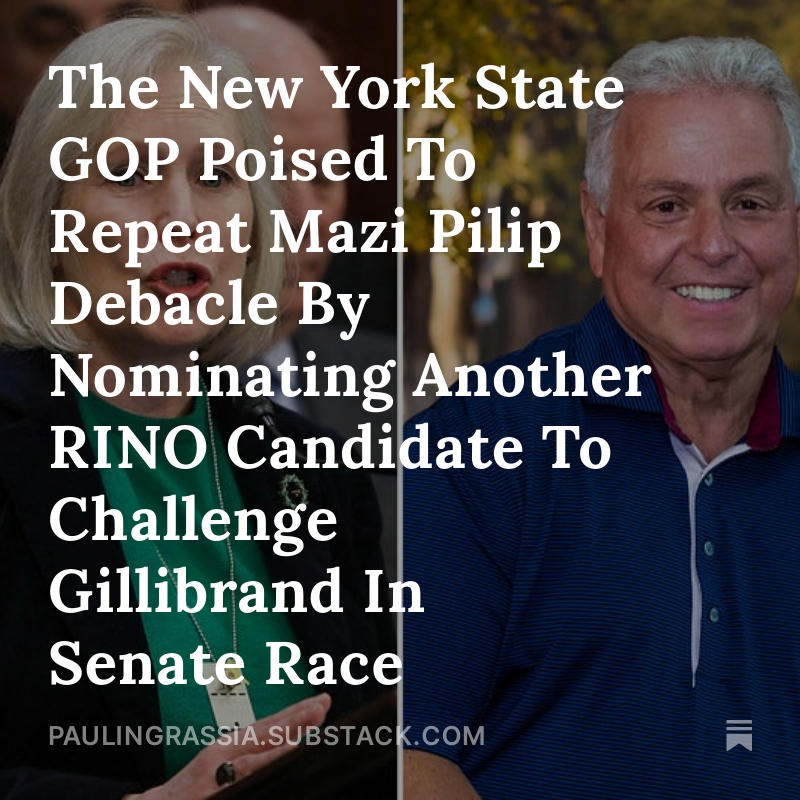 NEW RELEASE: The New York State GOP Poised To Repeat Mazi Pilip Debacle By Nominating Another RINO Candidate To Challenge Gillibrand In Senate Race They say the definition of insanity is doing the same thing over and over again and expecting different results: for the New York…