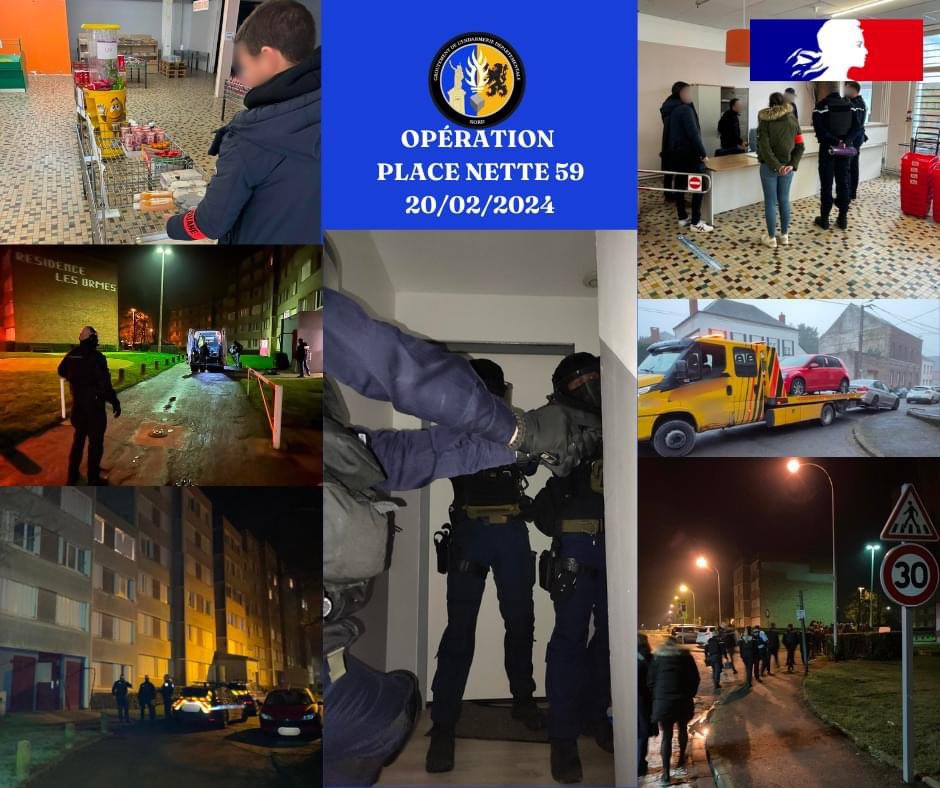 #PlaceNette 🛡️ #Nord 
Plus de 100 gendarmes mobilisés et de belles saisies (stupéfiants, armes, véhicules)
✔️opération judiciaire 
✔️opération du Comité Opérationnel Départemental Anti-Fraude en lien avec la DDPP, le GIR, les douanes, la PAF et la DREETS