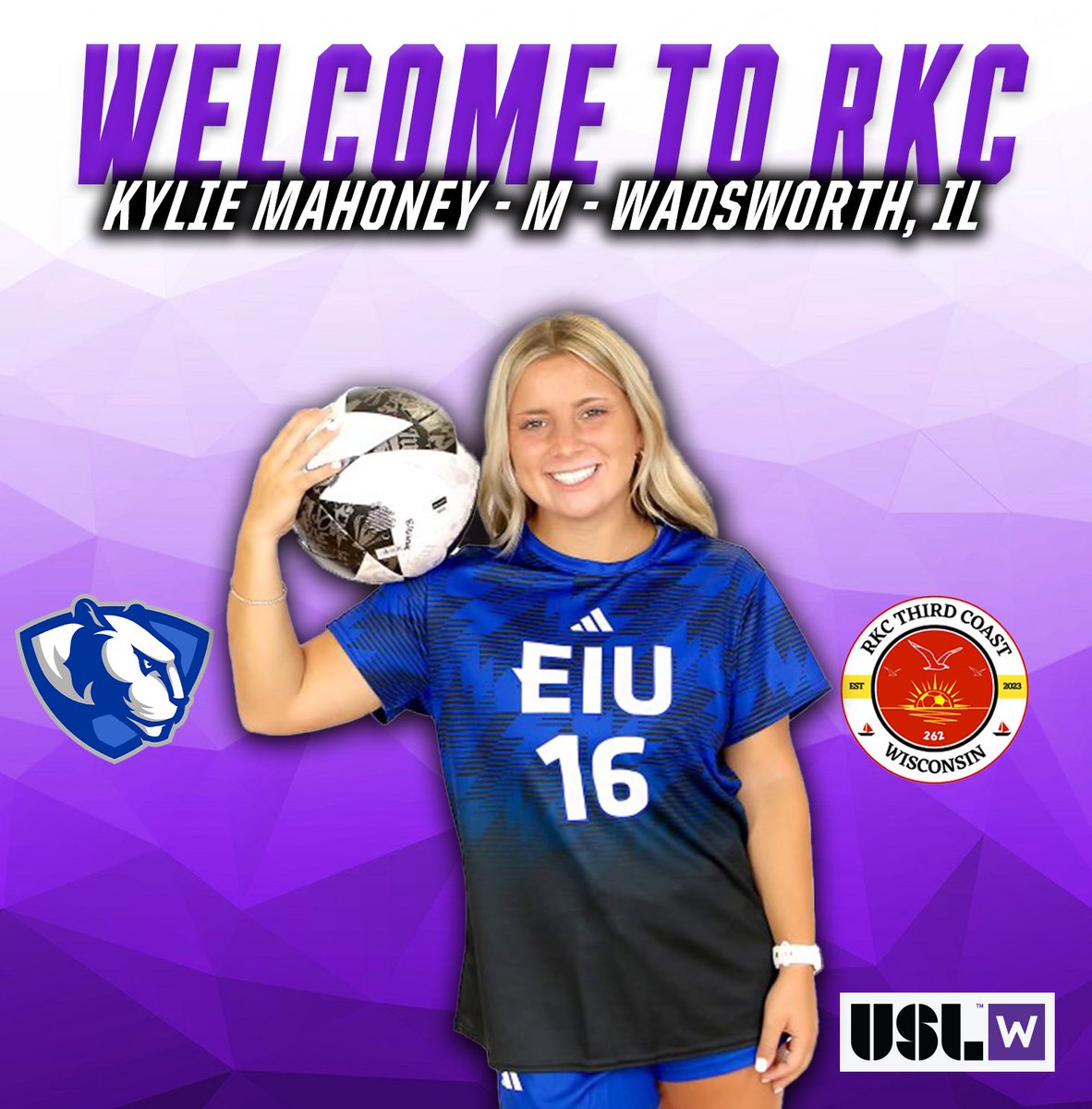 WELCOME, KYLIE! 

Kylie Mahoney joins RKC after a redshirt freshman season with @EIUsoccer. In 2023, she appeared in 7 games, tallying an assist against Illinois-Springfield in the EIU season opener.

(Pending League and Federation Approval) 
#RollingWithRKC | #ForTheW