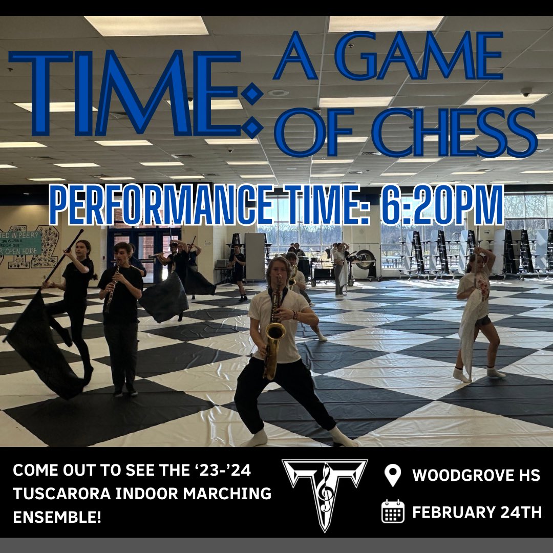 🚨‼️ ITS TIME FOR A LOCAL COMP ‼️🚨

Come support the Tuscarora Indoor Marching Ensemble, as they complete this weekend at Woodgrove HS! We would love to hear the crowd cheer on our hard working members!