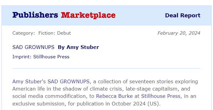 I'm debuting at 54! My short story collection, SAD GROWNUPS, comes out in October (@StillhousePress). I would be thrilled/honored/elated if you pre-ordered it: stillhousepress.org/stillhouse-sto…