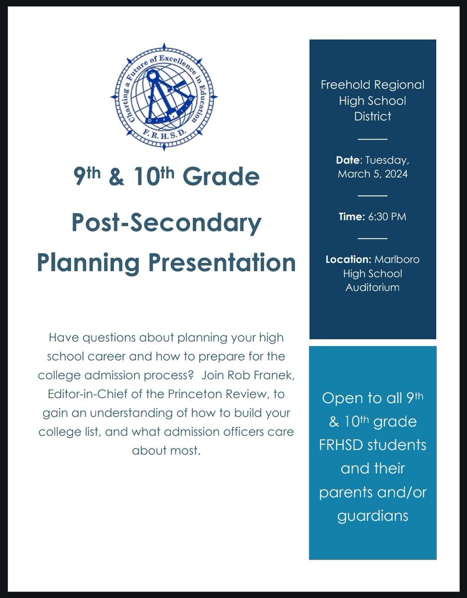 9th and 10th Grade Parents/Guardians: We cordially invite you to attend the 9th and 10th Grade College &amp; Career Planning Night held at Marlboro High School’s auditorium on Tues, 3/5/24 at 6:30PM <a href="/BravermanHHS/">Jeremy Braverman-Howell HS Principal</a>