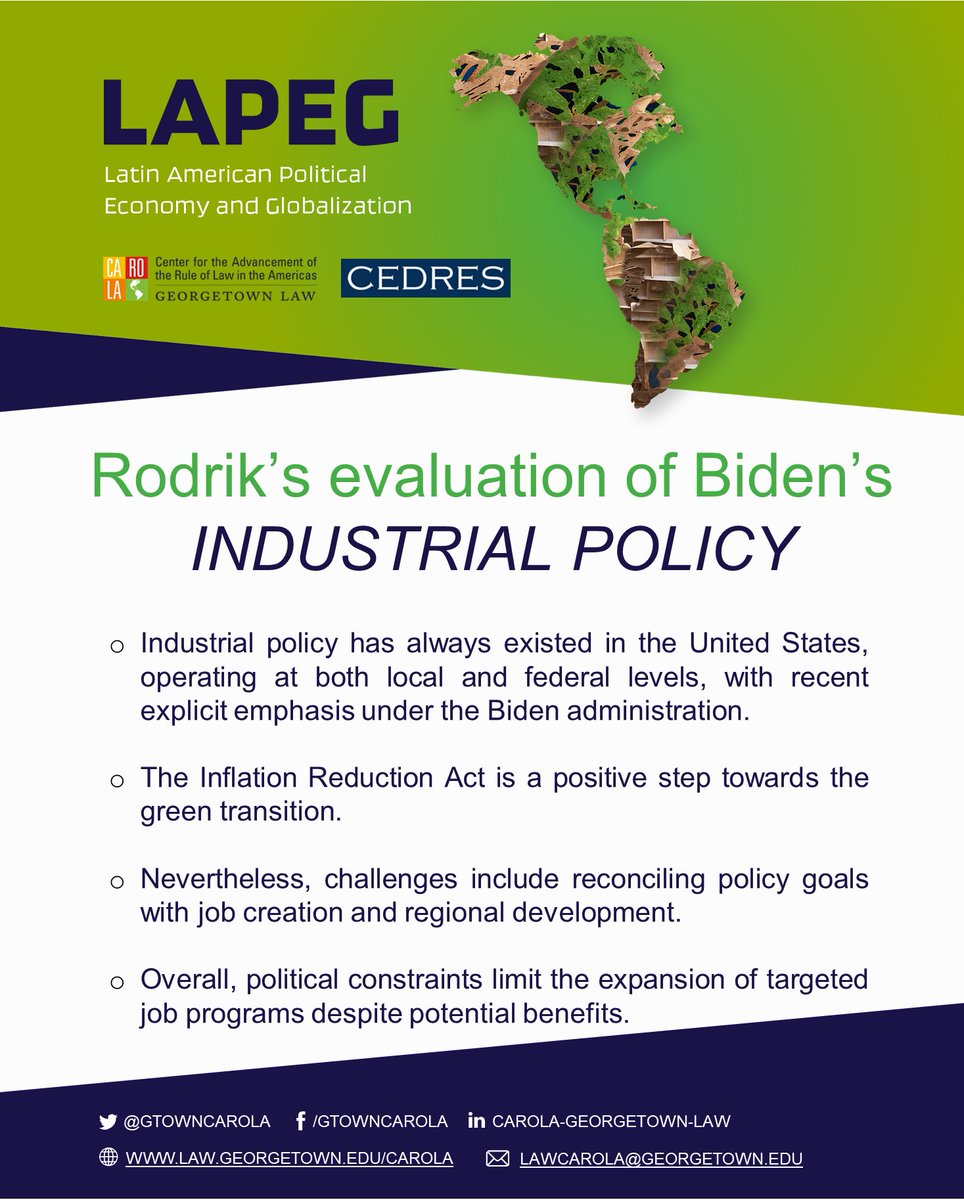 CAROLA Georgetown Law (@gtowncarola) on Twitter photo LAPEG WATCHLIST 🧐✅👀: This week we want to share with you how <a href="/rodrikdani/">Dani Rodrik</a> challenges to industrial policy myths and proposes to rethink governments' role in economic growth #Part1 LAPEG WATCHLIST 🧐✅👀: This week we want to share with you how <a href="/rodrikdani/">Dani Rodrik</a> challenges to industrial policy myths and proposes to rethink governments' role in economic growth #Part1