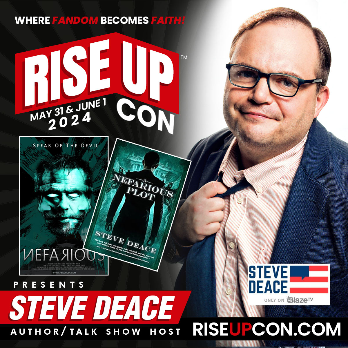 @SteveDeaceShow will be joining us at @riseupcontn  on May 31 & June 1 in Sevierville, TN! He hosts a show on @theblaze and authored the book The Nefarious Plot which inspired the motion picture @NefariousMovie_  starring  @seanflanery.... DON'T MISS IT!!! Get your tickets at…
