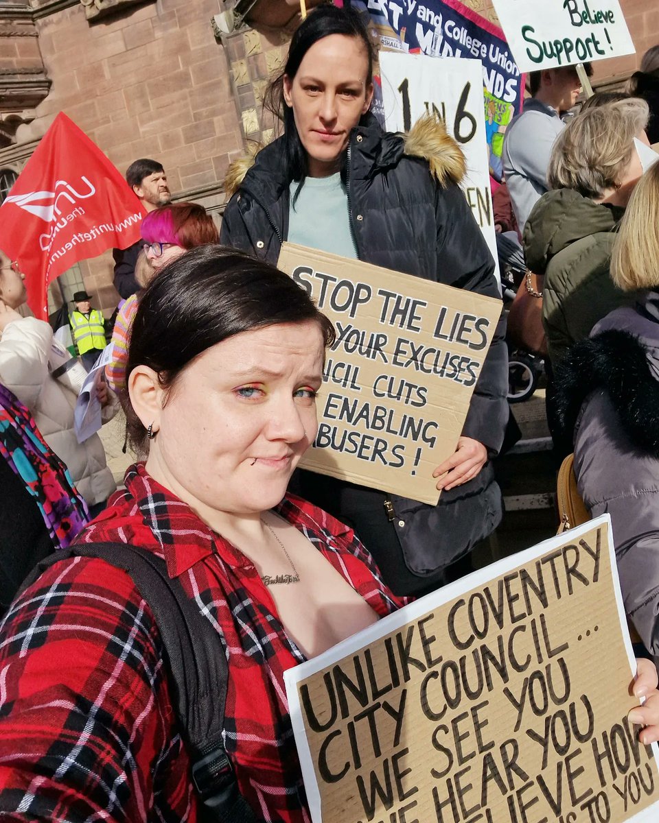 CharlieMarley93's tweet photo. Earlier today, protesting @coventrycouncil cutting £195,000 of funding to @CRASAC - the service they provide to survivors of rape, sexual abuse &amp; sexual assault is INVALUABLE! 

#CRASAC #coventry #protest #protesters #funding #cuts #survivors #uk #fuckthetories #FreePalestine https://t.co/Azw2tLB0kD