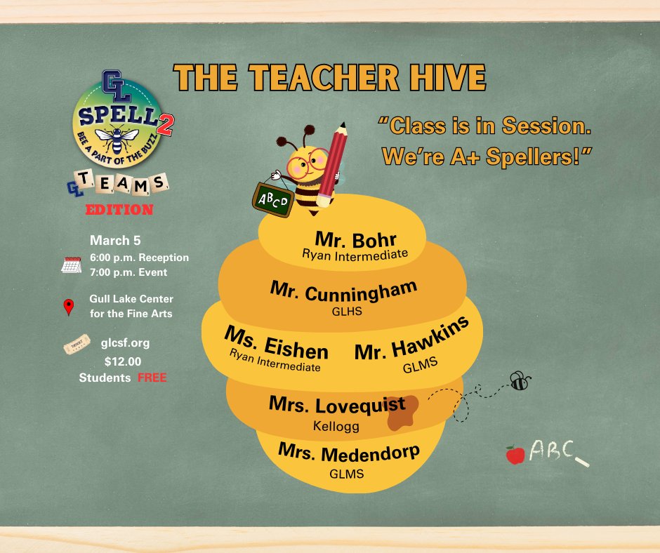 The BUZZ is back, this time with the TEACHERS!
 Join us on March 5th at 6:00 p.m. for a family-friendly Spelling Bee FUNdraiser and cheer on your favorite GL team. Which hive will  S.P.E.L.L. their way to the championship? 
glcsf.org/events.html