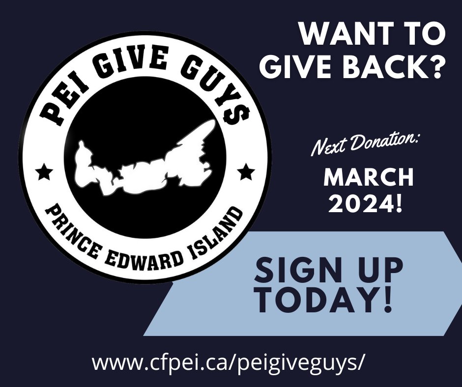 We are just a few short weeks away from our next big donation. We are looking for new members to help us grow our impact and reach across the province.

Visit cfpei.ca/peigiveguys/ to learn more and sign up!

<a href="/TheCFPEI/">Community Foundation of PEI</a> #PEI #GiveBack