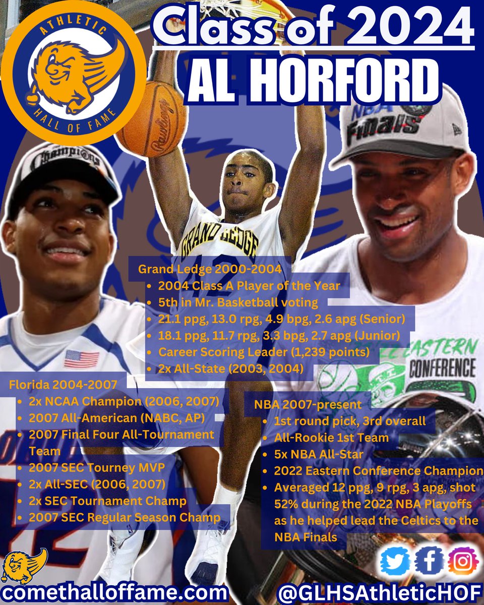 glhsathletichof's tweet photo. GLHS Athletic Hall of Fame Class of 2024 has been announced! Over the next couple weeks, we will share a post on each of the 12 new inductees! 

Next up: Al Horford. Easily one of the greatest (and most well-known) athletes from the entire Greater Lansing Area. Congrats Al! https://t.co/ZYESQ6UlT3
