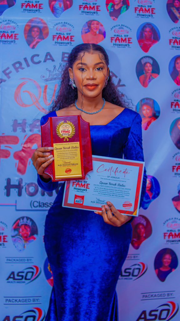 SarahBulus12's tweet photo. I’m so honored to be recognized by @asomultimediatv at the African Beauty Queens Hall of Fame Class of 2024. Tnk u for this https://t.co/7O1mNfqSVo means so much to me and I’m truly grateful.ur recognition inspires me to continue to pursue my passion with even greater enthusiasm. https://t.co/1refwVhhlw