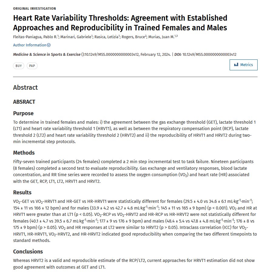 New article in MSSE - DFA a1 threshold agreement and repeatability, thanks to coauthors <a href="/MuriasLab/">Juan Murias</a> and team.
Article - tinyurl.com/ycyshdj3
Post - tinyurl.com/3jcnmfh8
