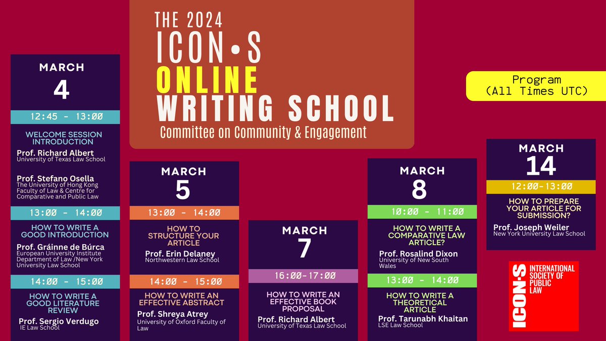 ✍️💻Want to learn how to structure your article or to write an effective book proposal? The 3rd edition of the ICON•S Online Writing School is here for you! Don't miss this chance to learn from internationally renowned legal academics. Register now!🔗icon-society-org.zoom.us/meeting/regist…