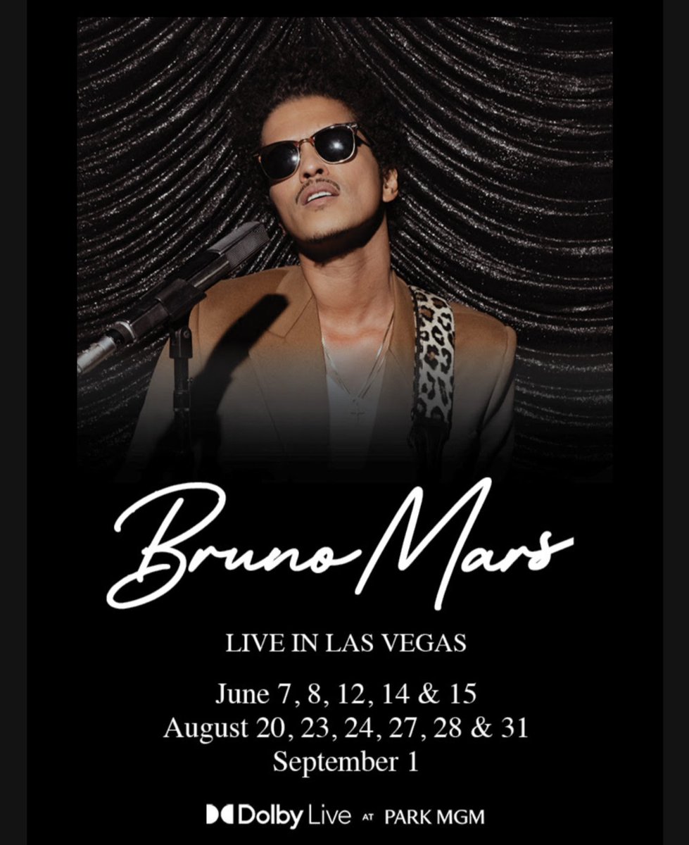 PlayersEdgePro's tweet photo. Bruno Mars Live in Las Vegas! More dates added. Presales start February 21th. Presale Passwords are Available now at: 
https://t.co/czhLPdQraY

#BrunoMars #LASVEGAS #tickets #ticketmaster #LIVE #FYP https://t.co/H15ZHVCS0u