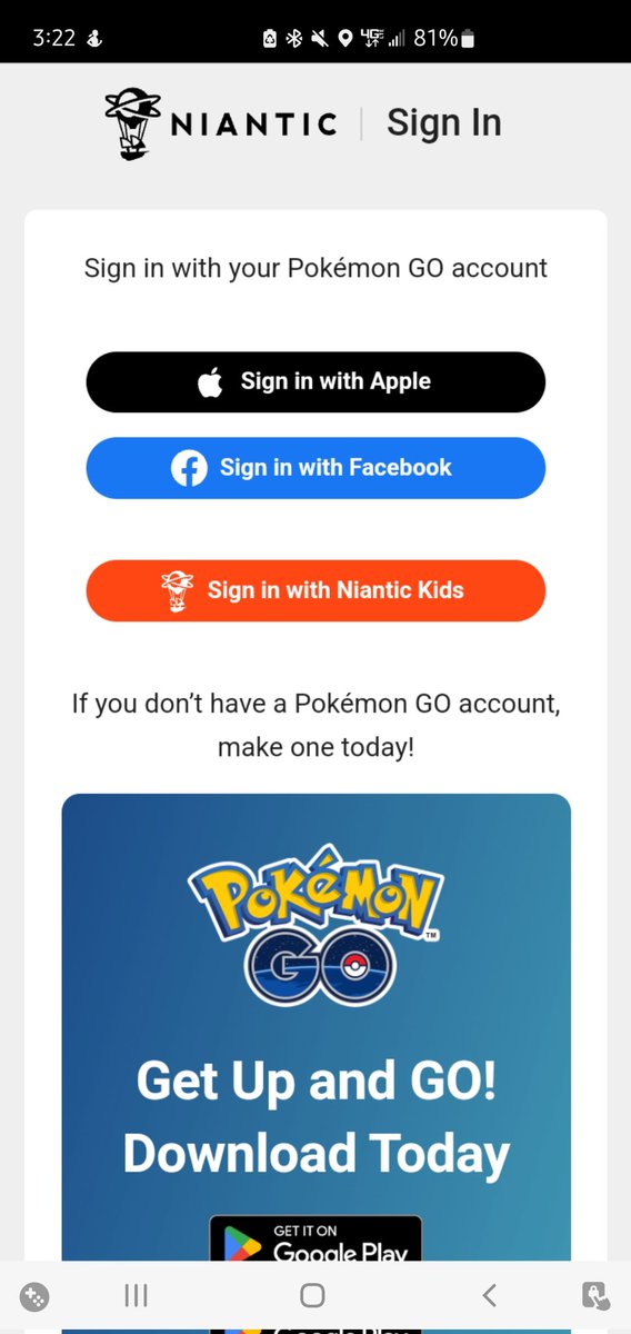 SonMcCurdy's tweet photo. @PokemonGoApp it would be nice of you to allow the users who sign in with their Google accounts to redeem the Rotom that you're telling us we can get. When clicking the link it only shows Apple, Facebook, and Niantic Kids. You took the redeem button from the store so what now!? https://t.co/NS0invqPBy