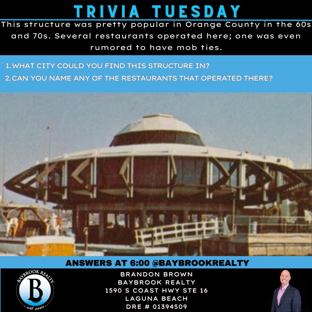 Trivia Tuesday!

Recognize this structure? Old School, Orange County here.

Answers at 6:00

#BayBrookRealty #OCTrivia #OrangeCountyRealEstate 
#OrangeCountyRealtor #OrangeCounty
#KnowYourOC #OCRealtor #LagunaBeachBrokerage 
#ServingNotSelling #1Peter410