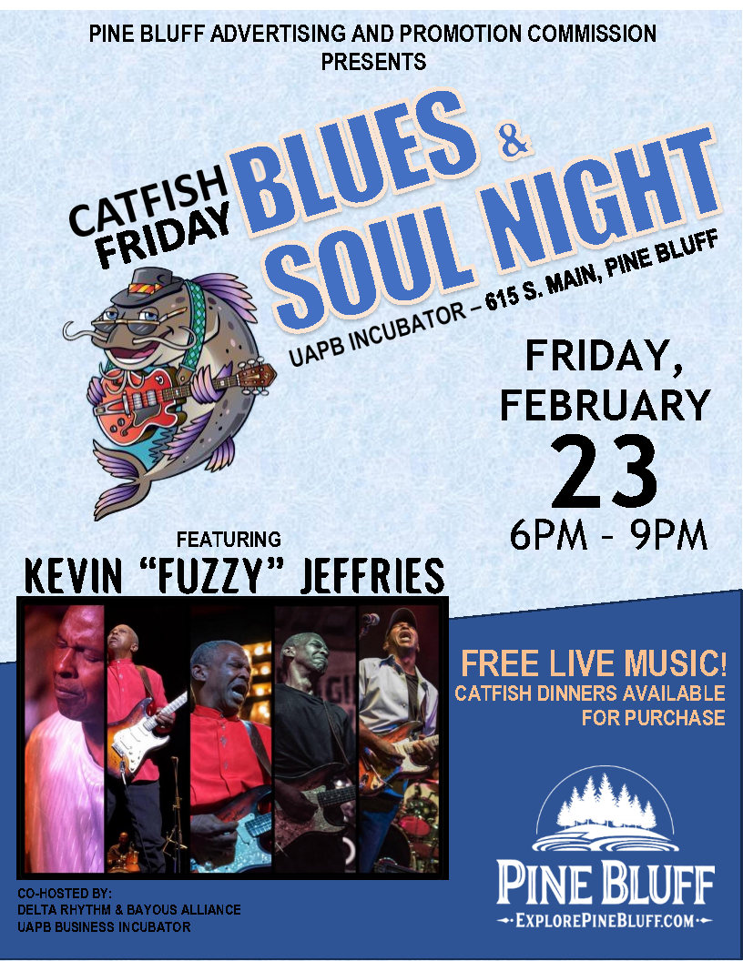 This Catfish Friday is our Blues and Soul Night in downtown Pine Bluff! Free live music! Join us for great sounds and a great time. #freelivemusic #downtown #happenings #ExplorePineBluff