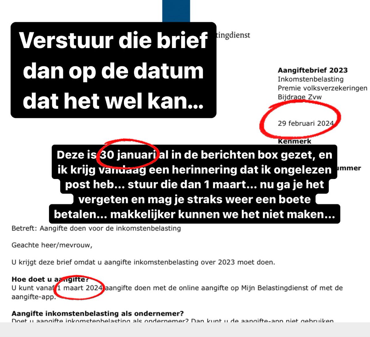 Nog steeds een rare gang van zaken bij de <a href="/Belastingdienst/">Belastingdienst</a> / Berichtenbox… je kunt hem ook niet ongelezen zetten of snoozen zoals in Gmail oid…