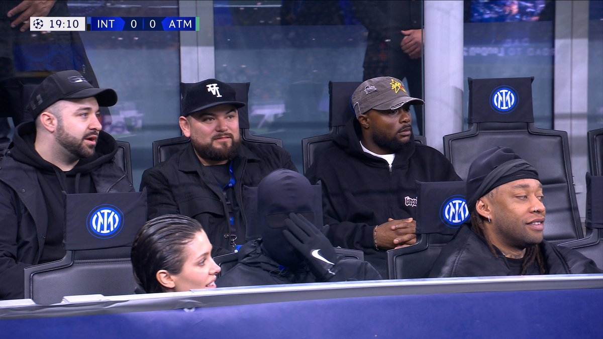 Ye, Bianca Censori, and Ty Dolla $ign at the UCL match between Inter Milan and Atlético de Madrid