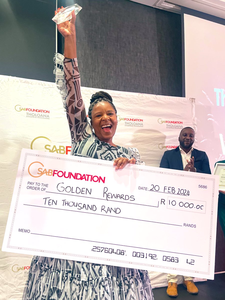 Congratulations to Golden Rewards 1981 for walking away with the grand Tholoana Award and R10 000! Her business has demonstrated commitment and shown exceptional growth performance. The runner up in this category is Ilanga Elihle, and Silverblue Group Services takes third place.