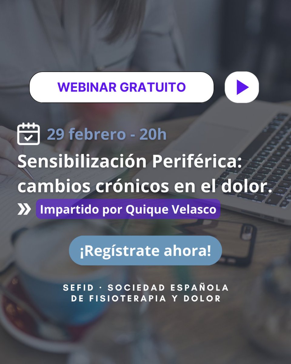 🧠💻 WEBINAR GRATUITO. 29 FEBRERO 2024. 20H - Sensibilización periférica: cambios crónicos en el dolor. Webinar impartido por Quique Velasco <a href="/Kiekvs/">Enrique Velasco</a>. ¡Regístrate YA! i.mtr.cool/bikbpprpjz y no pierdas la oportunidad de participar en esta sesión!