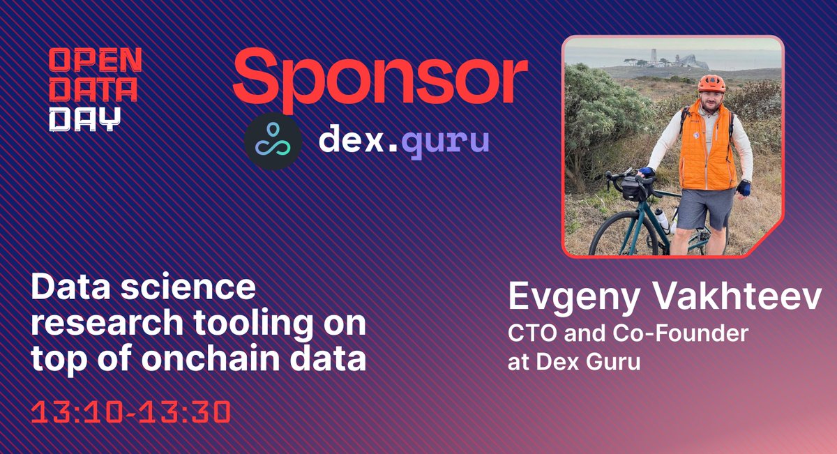 🚀 KEYNOTE ANNOUNCEMENT 🚀 lu.ma/opendataday1 Thanks to the generous Gold sponsorship from Dex.guru, we're thrilled to welcome the brilliant Evgeny Vakhteev @evahteev, Co-Founder & CTO at Dex.guru, as one of our esteemed keynote speakers! 🌟