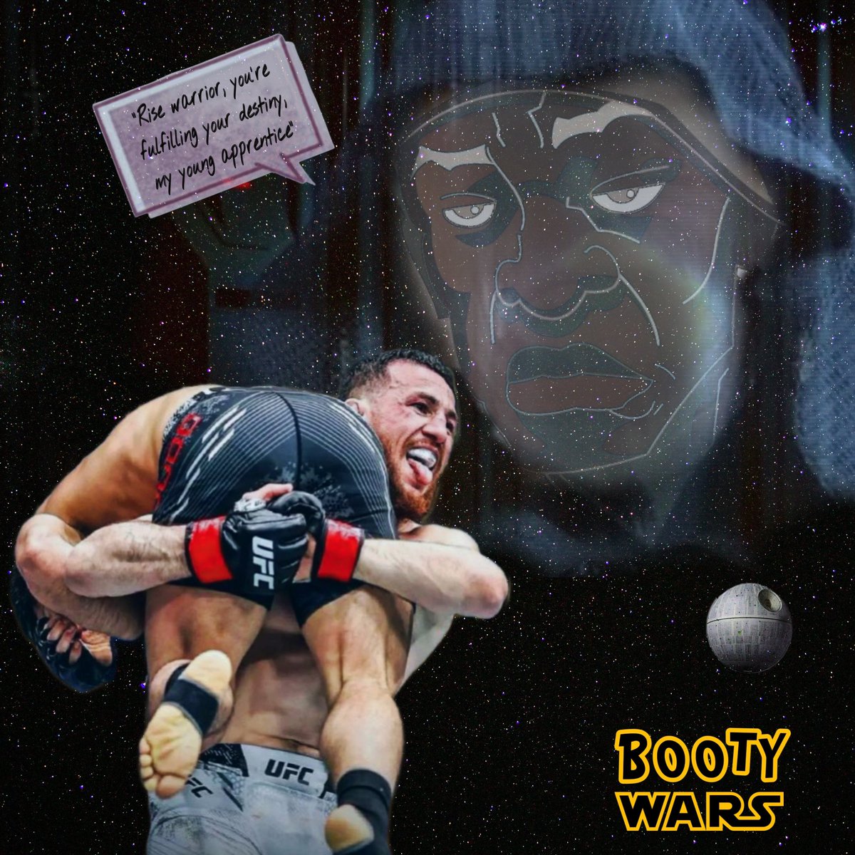 INNERG_UFC's tweet photo. Aye SKULLET BOYS, We have entered into a new era GANG 🍑 ⭐️
We Must protect ourselves at all cost 🙅🏾♂️Shoutout to Merab on a fun performance👊🏾🏆❤️🔥
#innerGtv #SKULLETGANG #bootywars #lmao #bantamweight #starwars #palpatine #fleecejohnson #boondocks #edit https://t.co/TT4hUJGN2W