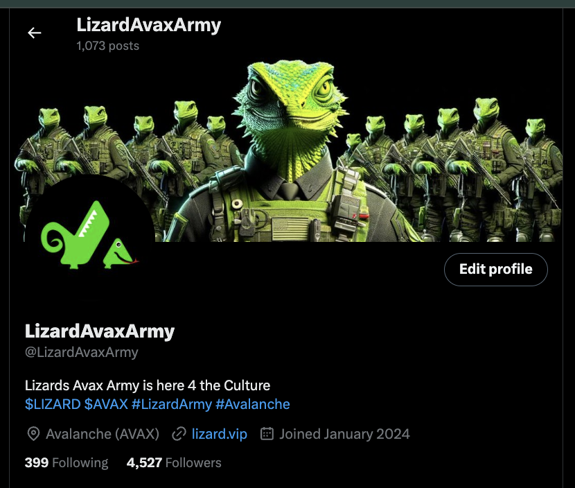 LizardAvaxArmy (@lizardavaxarmy) on Twitter photo 🦎 Special Announcement 🦎
🪙 Applied again for Golden Checkmark
🪖 Re-Branded this Account: <a href="/LizardAvaxArmy/">LizardAvaxArmy</a>
🦎 Wen main Account is rdy we will notify u asap
#LizardAvaxArmy $LIZARD $AVAX 🦎🔺 🦎 Special Announcement 🦎
🪙 Applied again for Golden Checkmark
🪖 Re-Branded this Account: <a href="/LizardAvaxArmy/">LizardAvaxArmy</a>
🦎 Wen main Account is rdy we will notify u asap
#LizardAvaxArmy $LIZARD $AVAX 🦎🔺