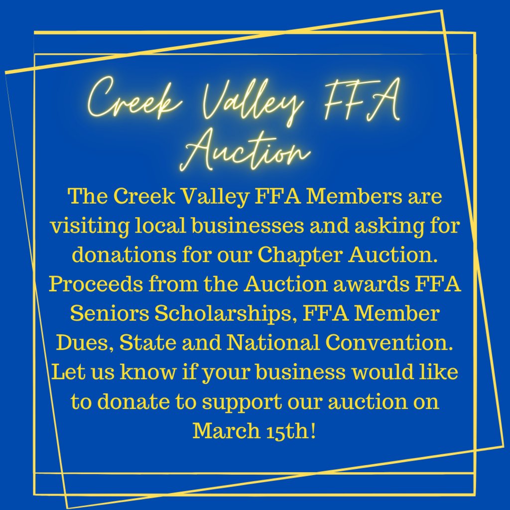 Please help support the Creek Valley FFA Chapter!