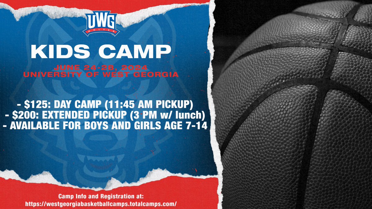 Do you know of any boys or girls ranging from ages 7-14 who would want to spend the week of June 24th-28th with the Lady Wolves?!? If so spread the news that UWG Women's Basketball team is offering KIDS CAMP this summer!!!!! Registration is NOW OPEN!!! …georgiabasketballcamps.totalcamps.com