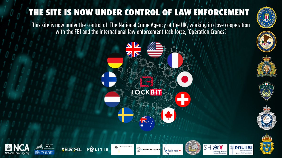👮‍♂️ Démantèlement ce matin des infrastructures du groupe de hackers russophones LockBit 3, 'le plus dangereux au monde' (Europol), lors de l’opération Cronos. Félicitations aux cybergendarmes de l'@CyberGEND, du FBI, d'Allemagne, ou encore du Royaume-Uni pour ce 'coup de maître' !
